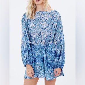Free People Blue Printed Open Back Mini Dress